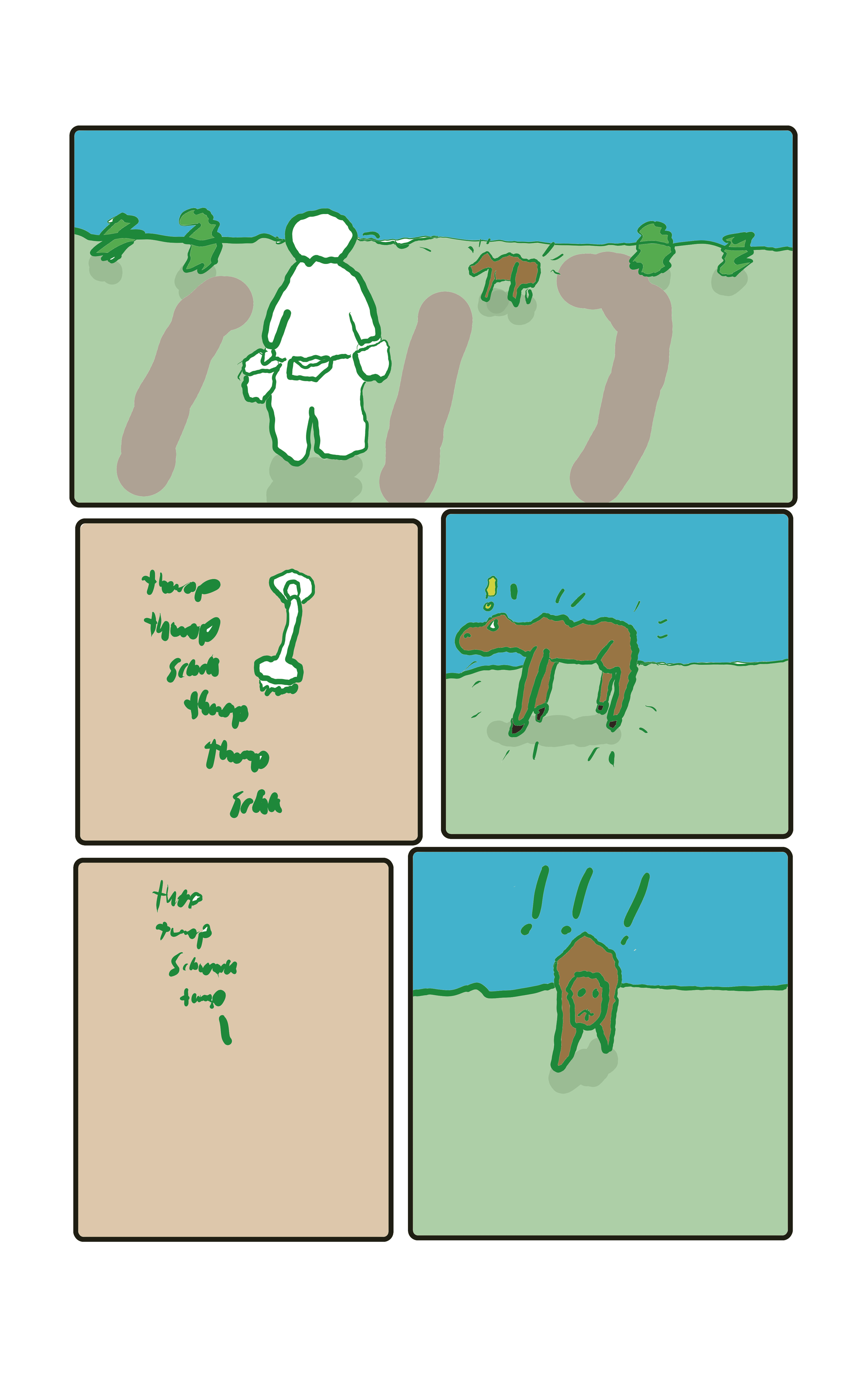  The planter looks up and sees a moose in the distance. They go back to planting, then look up. The moose has been alerted.  Plant, plant, step step, look up-The moose is coming right for you!