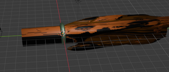a spottily painted club with a metallic green ring collar
