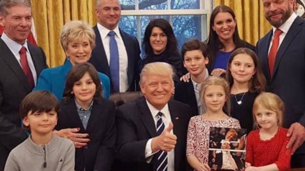 The McMahon family in the Oval Office with Donald Trump.