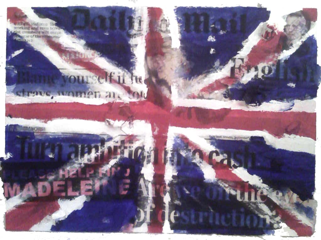 The Butcher's Apron "union flag" made from newspaper clippings.