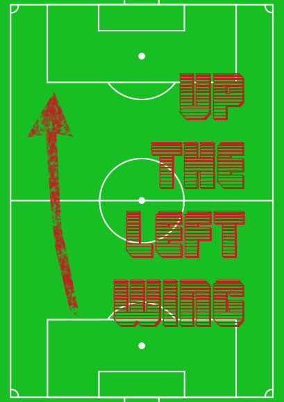 An image of a soccer field with an arrow up the left wing with the title Up the Left Wing."