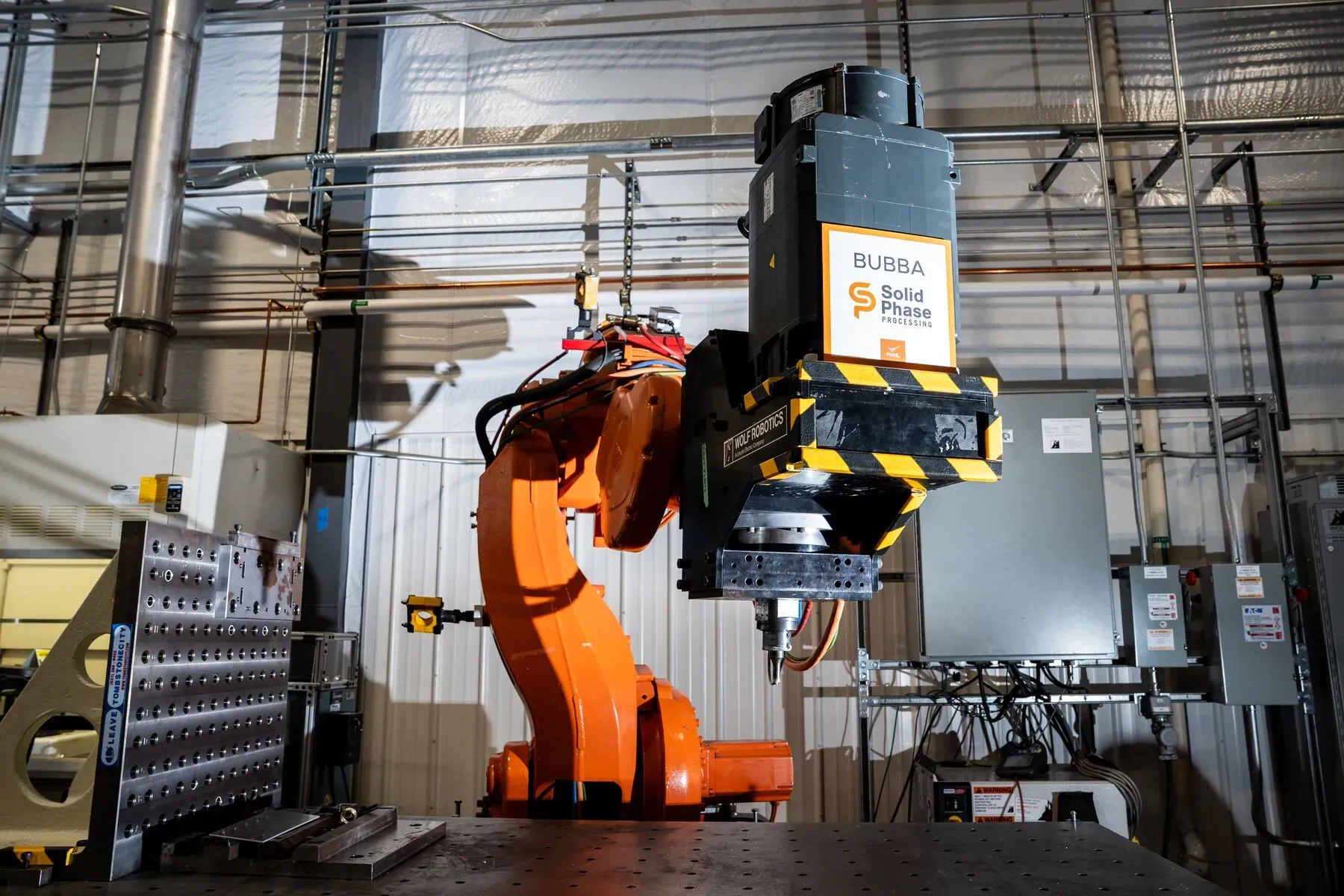 This robotic arm in PNNL's Applied Engineering Laboratory—affectionately nicknamed "Bubba"—is used to test robotic friction stir.