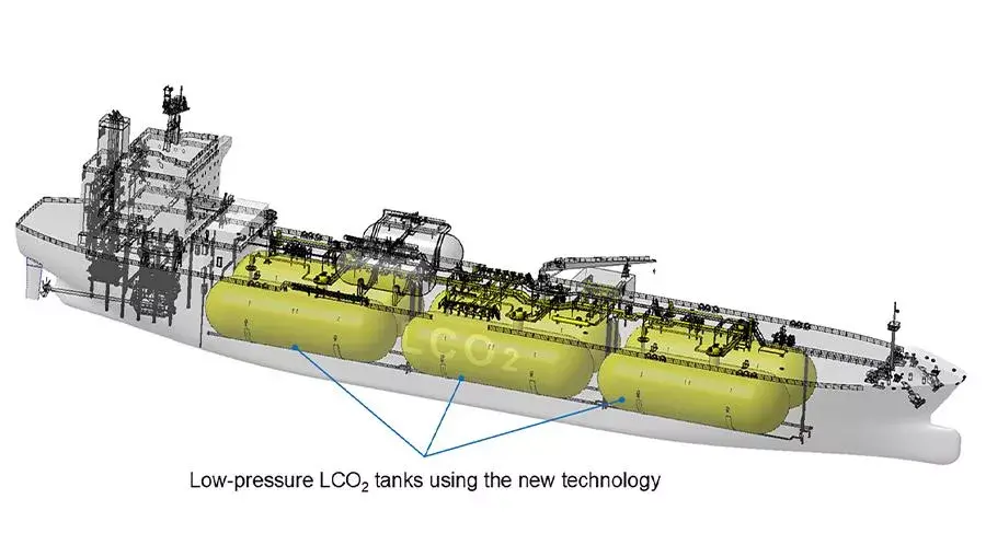 Illustration of a Ship with Low-pressure LCO2 Tanks