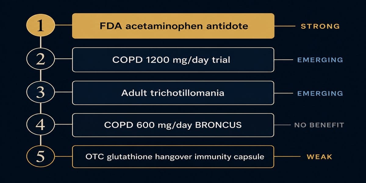 N-Acetylcysteine: the antidote is real, the capsule claims are not