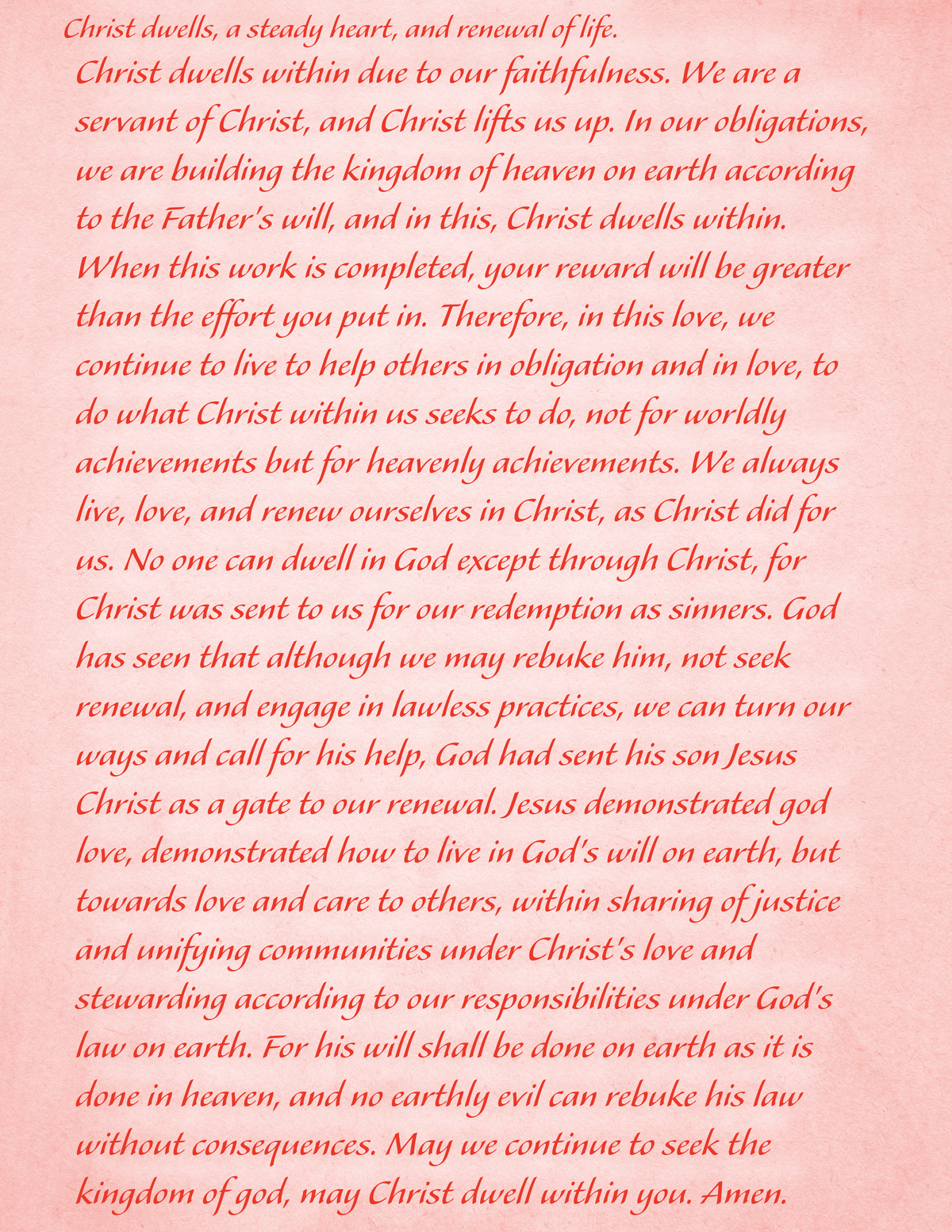 Chapter 1:1 Christ dwells, a steady heart, and renewal of life.