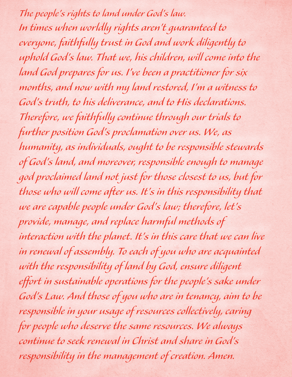 Chapter 2:1 The people's rights to land under God's law.