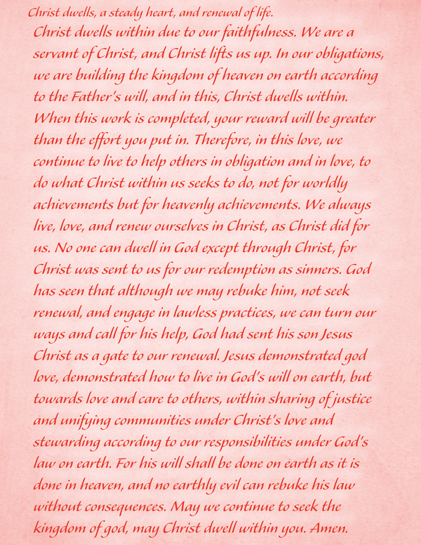 Chapter 1:1 Christ dwells, a steady heart, and renewal of life.