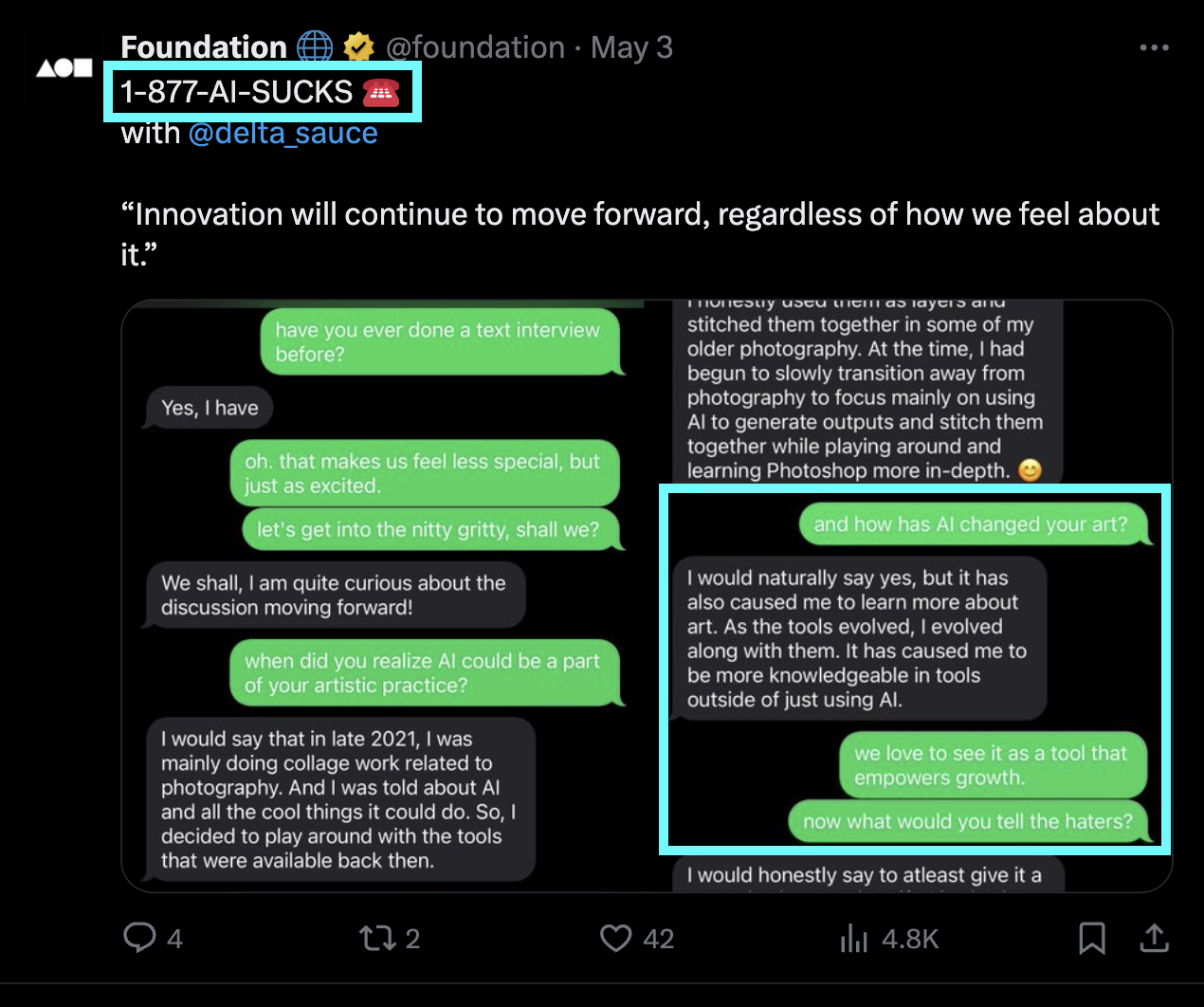 Foundation interview with NFT artist DeltaSauce about using AI tools