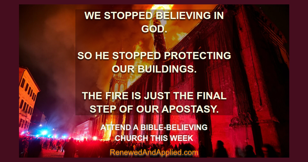 Burning Church with overlay prophetic warning.