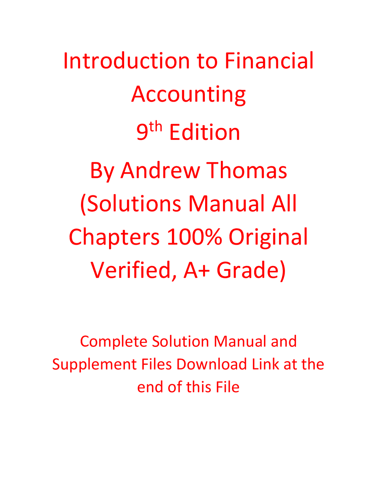 Solution Manual For Introduction to Financial Accounting 9th Edition By Andrew Thomas (All Chapters 100% Original Verified, A+ Grade)