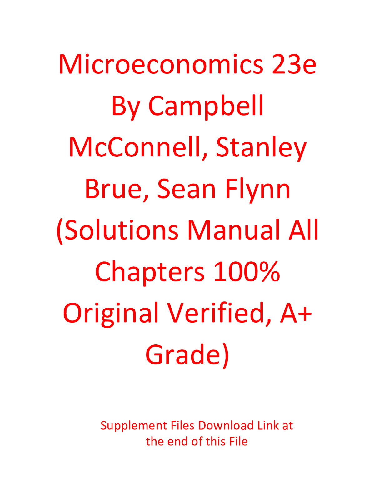 Solution Manual For Microeconomics 23rd Edition By Campbell McConnell, Stanley Brue, Sean Flynn (All Chapters 100% Original Verified, A+ Grade)