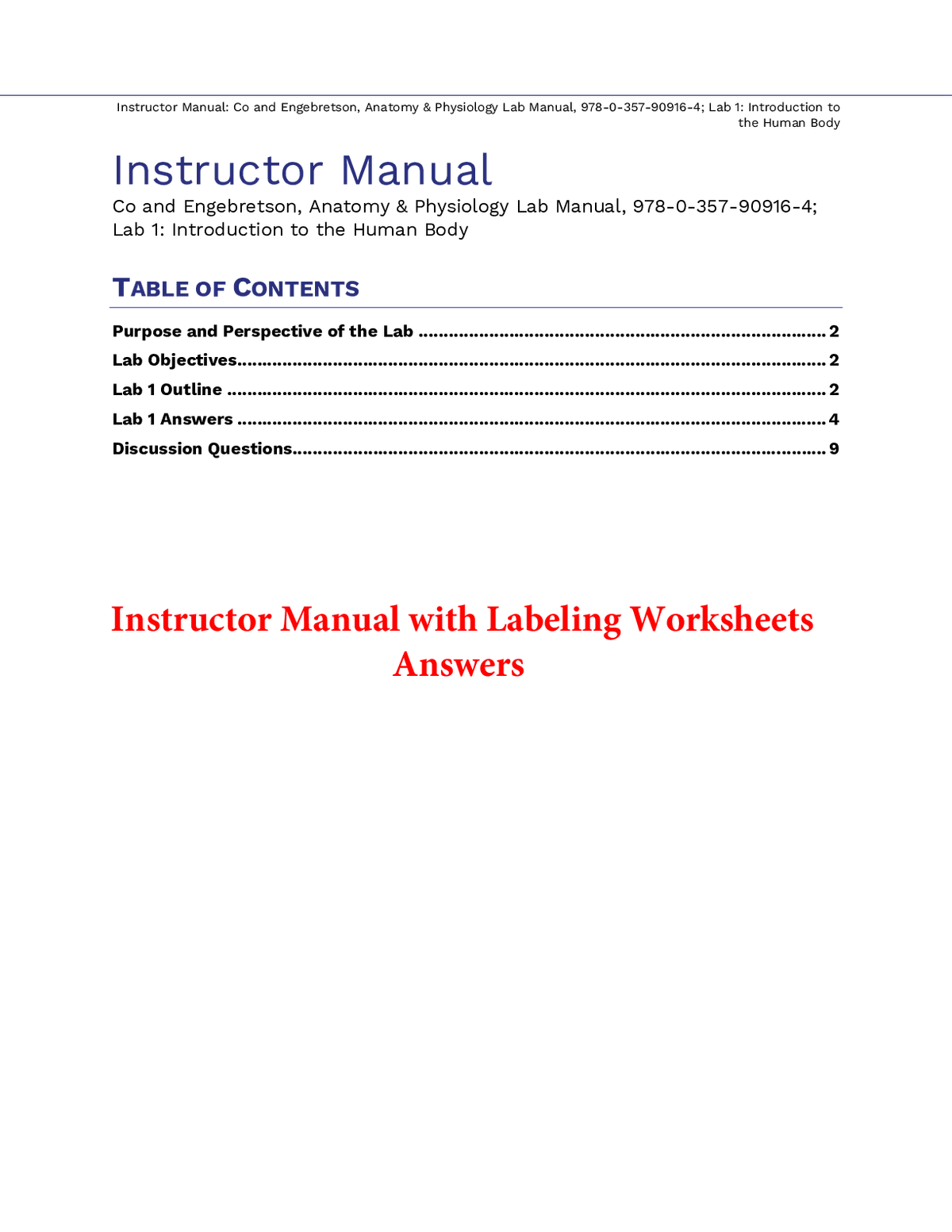 Lab Manual for Anatomy & Physiology Lab Manual 1st Edition By Elizabeth Co, Hilary Engebretson (All Chapters 100% Original Verified, A+ Grade)