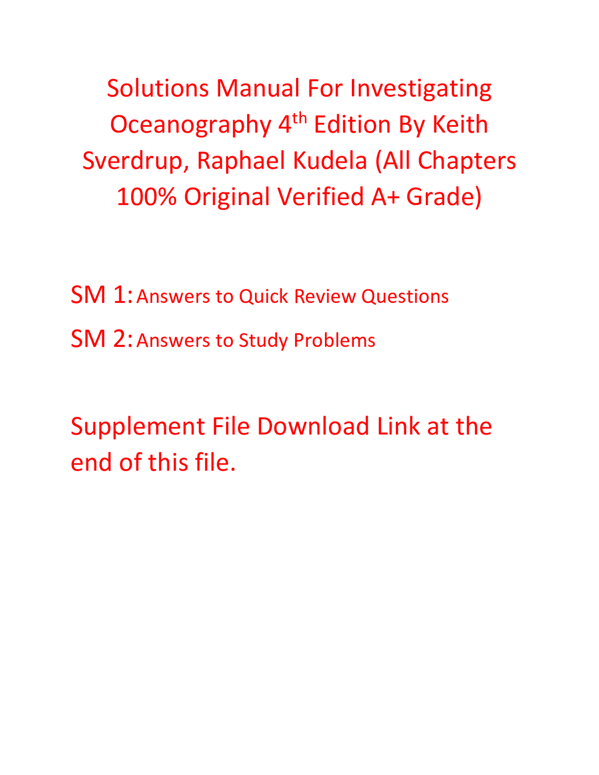 Solutions Manual For Investigating Oceanography 4th Edition By Keith Sverdrup, Raphael Kudela (All Chapters, 100% Original Verified, A+ Grade)