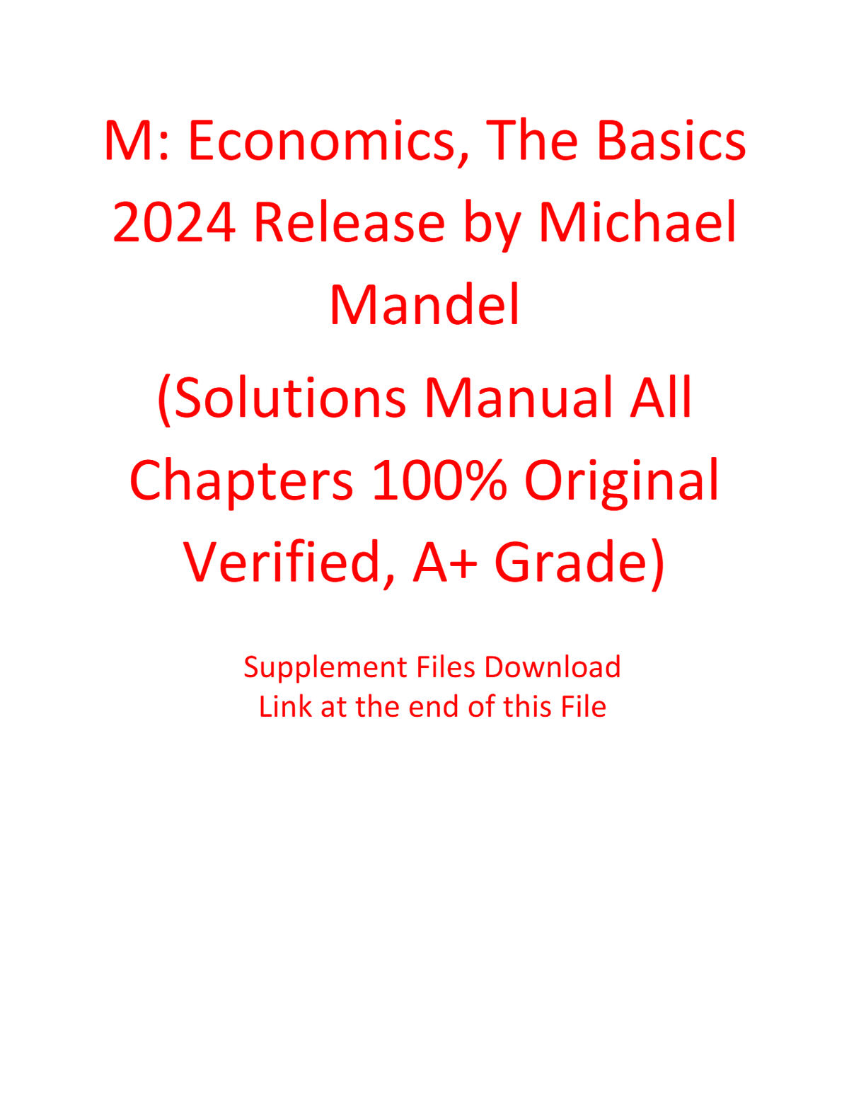 Solution Manual For M Economics The Basics 2024 Release by Michael Mandel (All Chapters 100% Original Verified, A+ Grade)