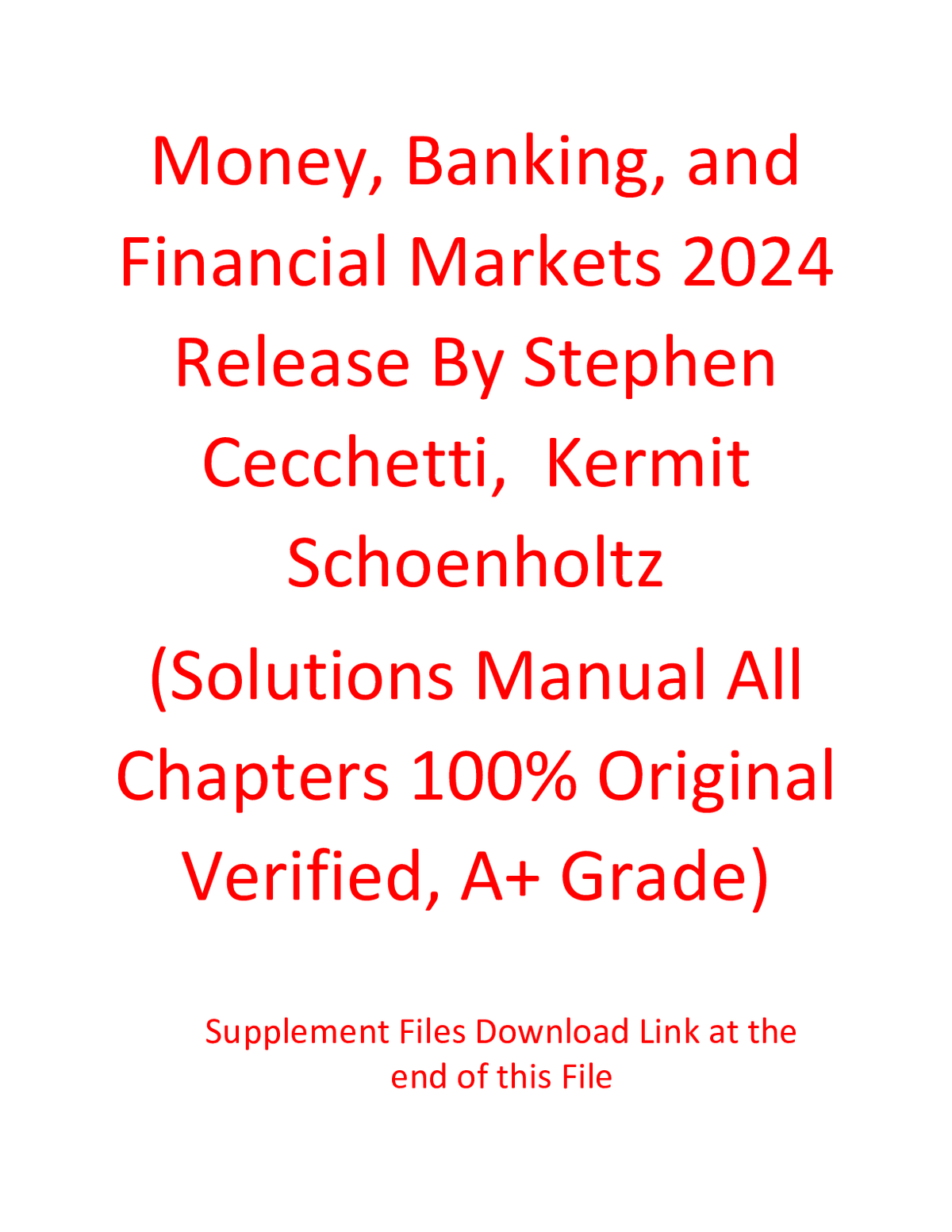 Solution Manual for Money, Banking, and Financial Markets 2024 Release By Stephen Cecchetti, Kermit Schoenholtz (All Chapters 100% Original Verified