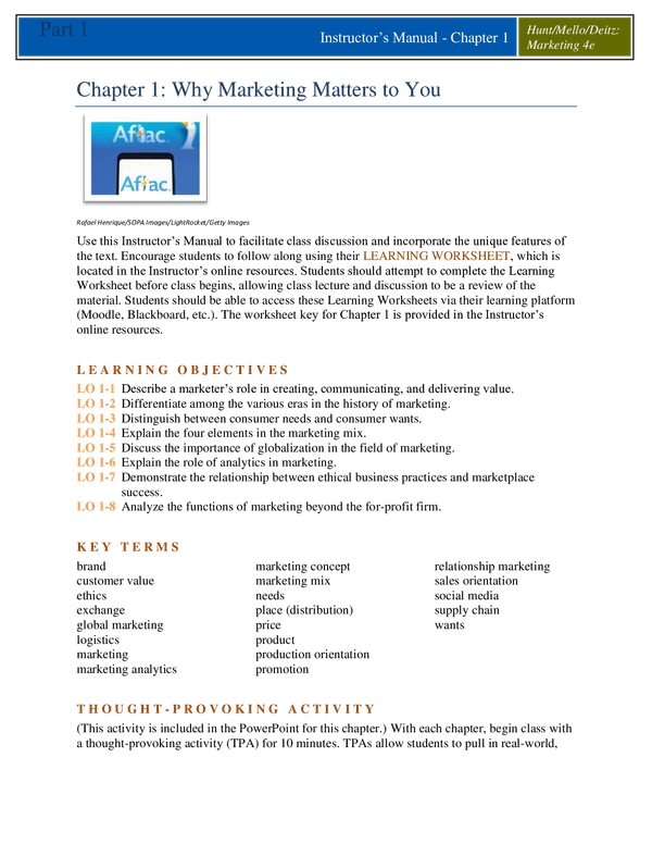 Instructor Manual for Marketing 4th Edition By Shane Hunt, John Mello, George Deitz (All Chapters 100% Original Verified, A+ Grade)