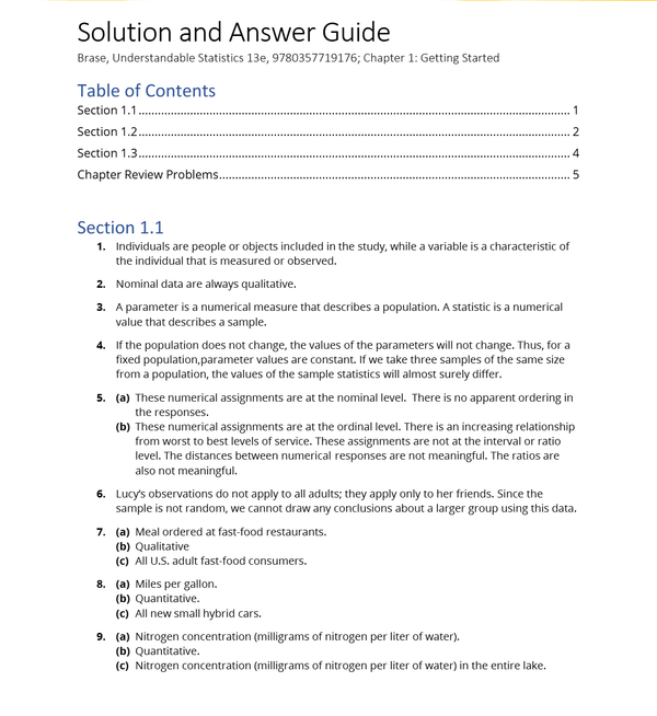 Understandable Statistics 13th Edition By Charles Brase, Corrinne Brase, James Seibert, Jason Dolor | SOLUTIONS & INSTRUCTOR MANUALS plus EXCEL WORKSHEET & SIMULATIONS