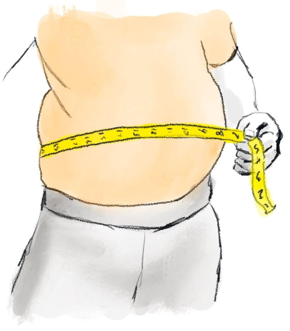 Drawing of someone using a tape to measure their belly.