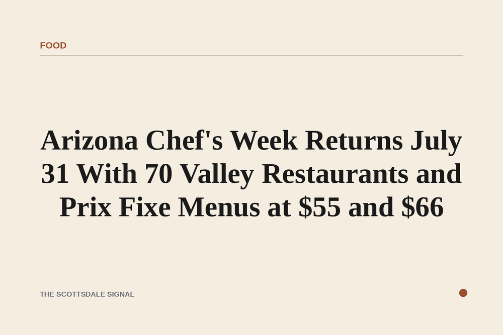 of an empty upscale restaurant patio at dusk, string lights overhead, desert landscaping visible, no people