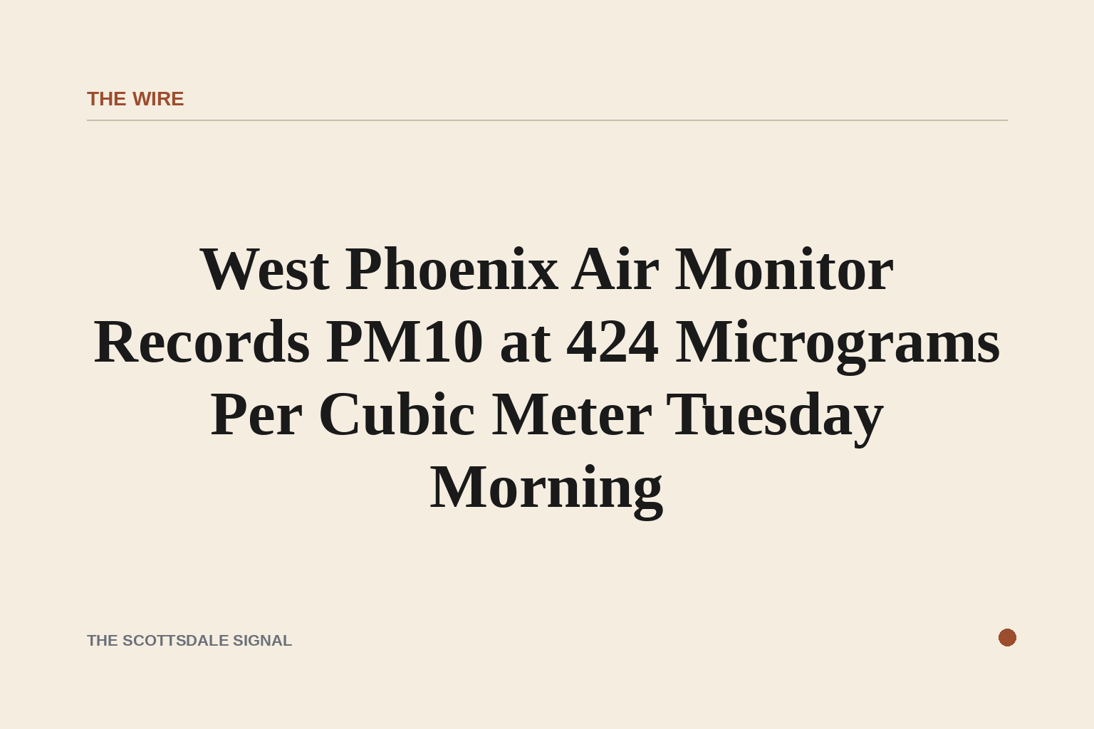 of a hazy desert sky over a flat urban landscape at dawn, orange-brown particulate haze visible on the horizon, no people