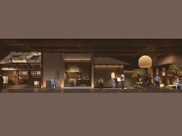 of a narrow Japanese-style alleyway at night, warm lantern light, wooden stall facades, no people, no text
