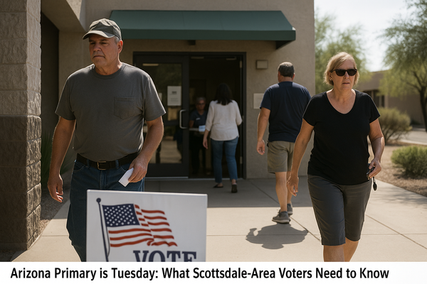 Arizona Primary Is Tuesday: What Scottsdale-Area Voters Need to Know. Polls open at 6 a.m. and close at 7 p.m.; a new ID-v…