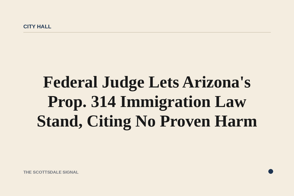 Federal Judge Lets Arizona's Prop. 314 Immigration Law Stand, Citing No Proven Harm. U.S. District Judge Michael Liburdi d…
