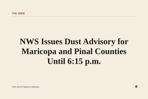 Wide desert landscape at dusk with a thick brown dust wall approaching across flat scrubland, no people, no text