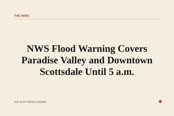 of a desert wash at night, fast-moving brown water rushing through a concrete channel, monsoon storm clouds lit from below by