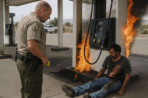 Federal Wildlife Officer's Taser Ignites Fire at Fort Mojave Gas Station, Leaving Man With Burns and Nerve Damage. New wit…