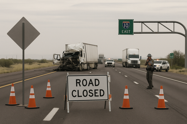 Interstate 10 Eastbound Closed at Milepost 386 Near San Simon After Crash. ADOT has shut down eastbound I-10 near Noland R…