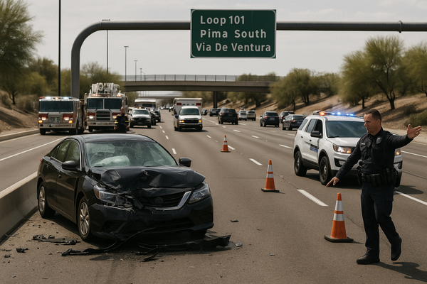 Loop 101 Pima Southbound Closed at Via De Ventura Following Crash. ADOT has shut southbound lanes of the Pima Freeway in S…