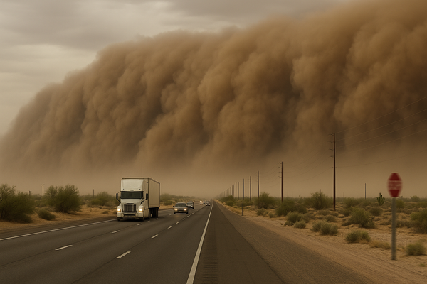 NWS Issues Dust Advisory for Gila Bend Corridor as Wall of Dust Moves West at 40 MPH. A fast-moving dust wall cut visibili…