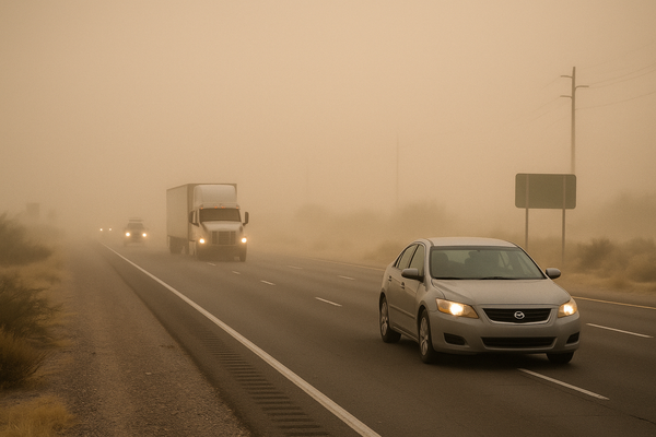 NWS Issues Dust Advisory for Maricopa County, Visibility Below One Mile on I-8 and Routes 85, 238. A wall of dust moving w…