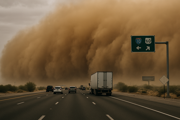 NWS Issues Dust Storm Warning for I-10, US-60 Corridors West of Phoenix. A wall of dust moving west at 30 mph cut visibili…