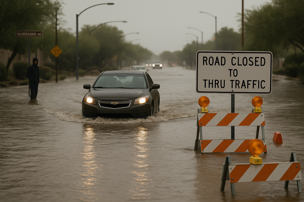 NWS Issues Flood Warning for Scottsdale, Phoenix Area Until 8 p.m. Tonight. Between 2 and 4 inches of rain have already fa…