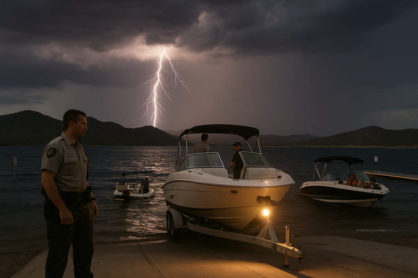 NWS Warns Boaters Off Lake Pleasant Saturday Night as Outflow Winds, Lightning Threaten. The National Weather Service flag…