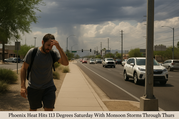 Phoenix Heat Hits 113 Degrees Saturday With Monsoon Storm Chances Through Thursday. A First Alert is in effect through Sun…