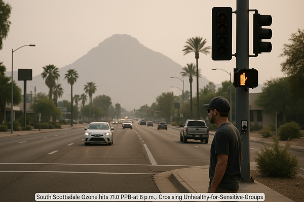South Scottsdale Ozone Hits 71.0 PPB at 6 p.m., Crossing Unhealthy-for-Sensitive-Groups Threshold. The EPA AirNow station …