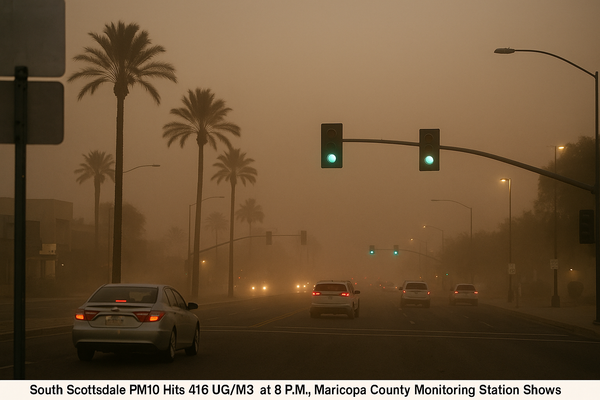 South Scottsdale PM10 Hits 416 UG/M3 at 8 P.M., Maricopa County Monitoring Station Shows. The South Scottsdale air quality…