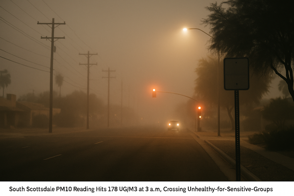 South Scottsdale PM10 Reading Hits 178 UG/M3 at 3 a.m., Crossing Unhealthy-for-Sensitive-Groups Threshold. Maricopa County…