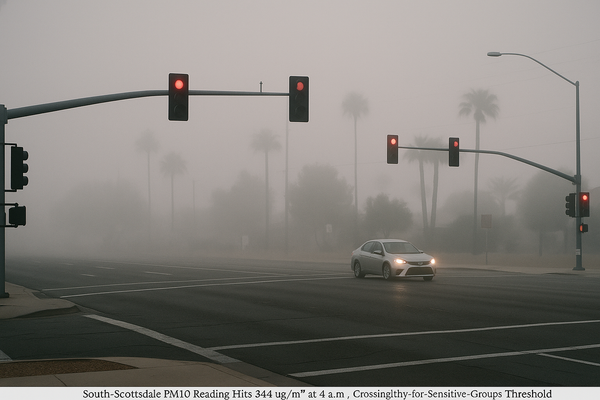 South Scottsdale PM10 Reading Hits 344 µg/m³ at 4 a.m., Crossing Unhealthy-for-Sensitive-Groups Threshold. Maricopa County…