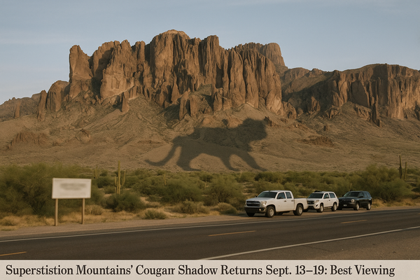 Superstition Mountains' Cougar Shadow Returns Sept. 13–19; Best Viewing Near Apache Junction. The annual fall appearance o…