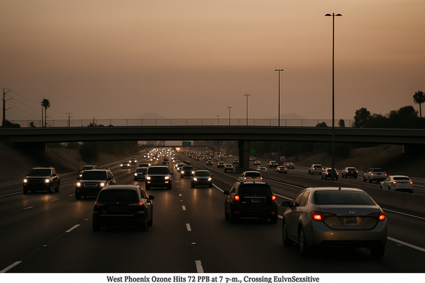 West Phoenix Ozone Hits 72 PPB at 7 p.m., Crossing Unhealthy-for-Sensitive-Groups Threshold. The West Phoenix air monitori…