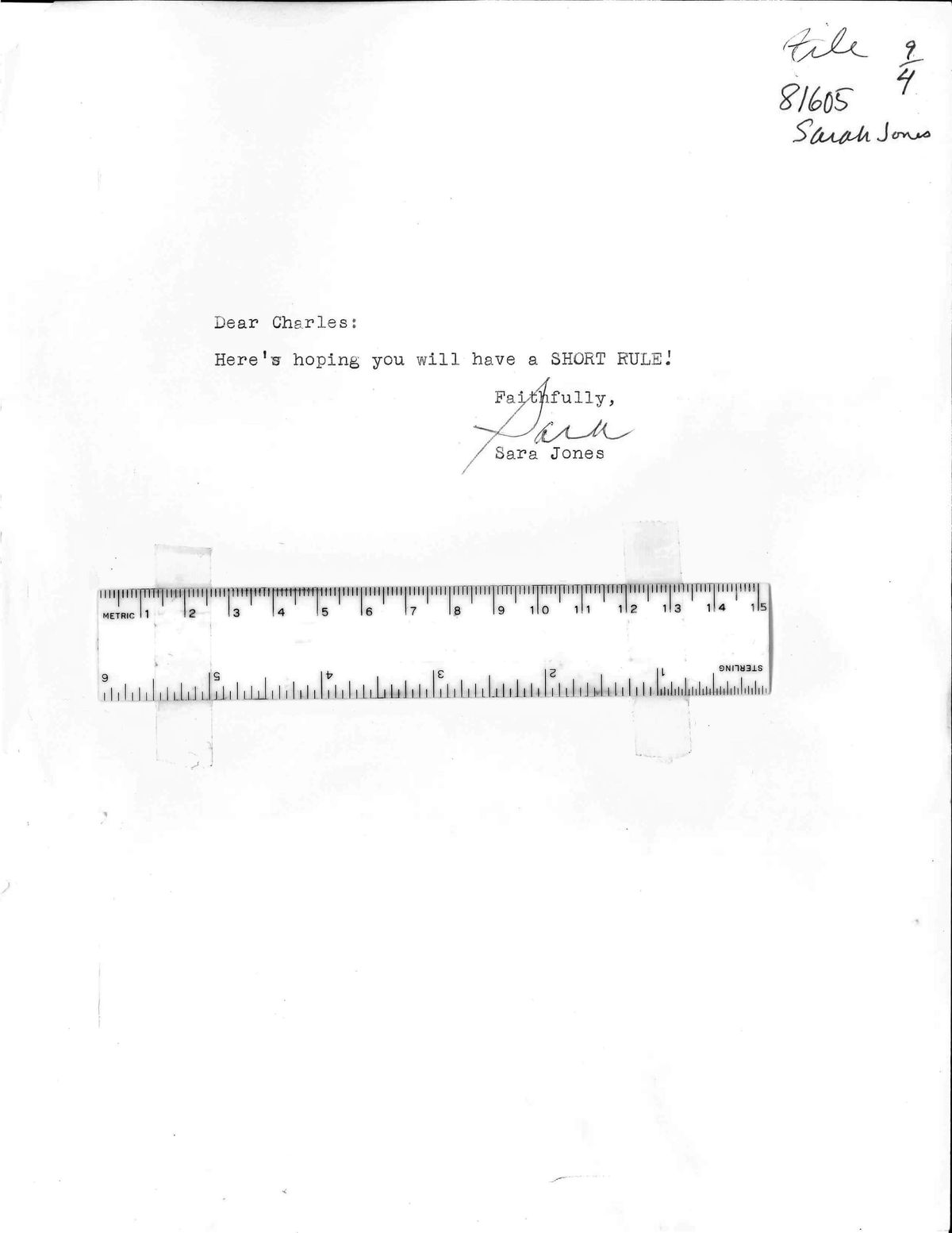 A constituent letter to Seattle Mayor Charles Royer stating, "Here's hoping you will have a SHORT RULE!" 
