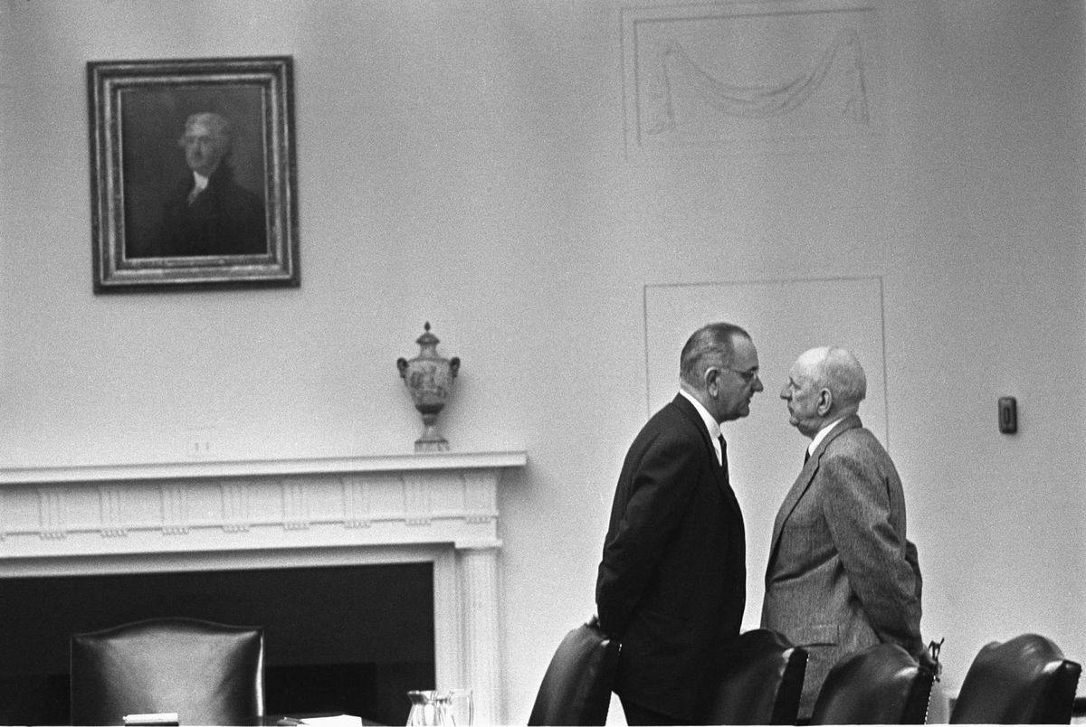 Lyndon Johnson and Richard Russell in conversation. 