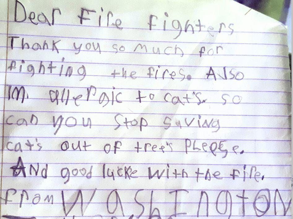A kid’s thank you note to firefighters 