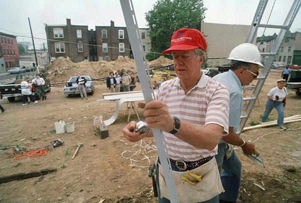 Former President Jimmy Carter working on a Habitat for Humanity house in Philly. 