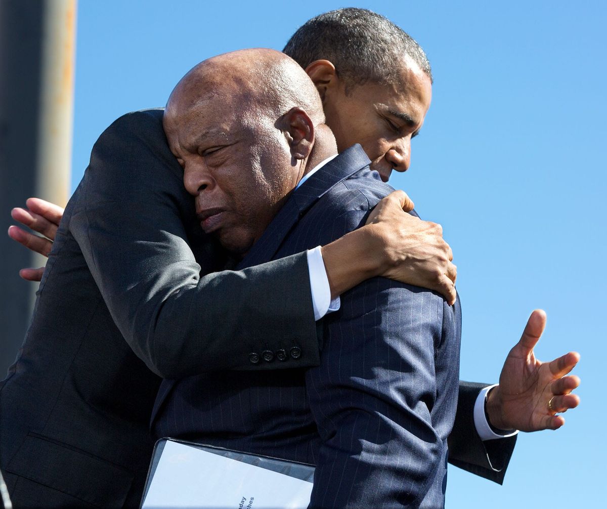 President Obama hugs Congressman John Lewis