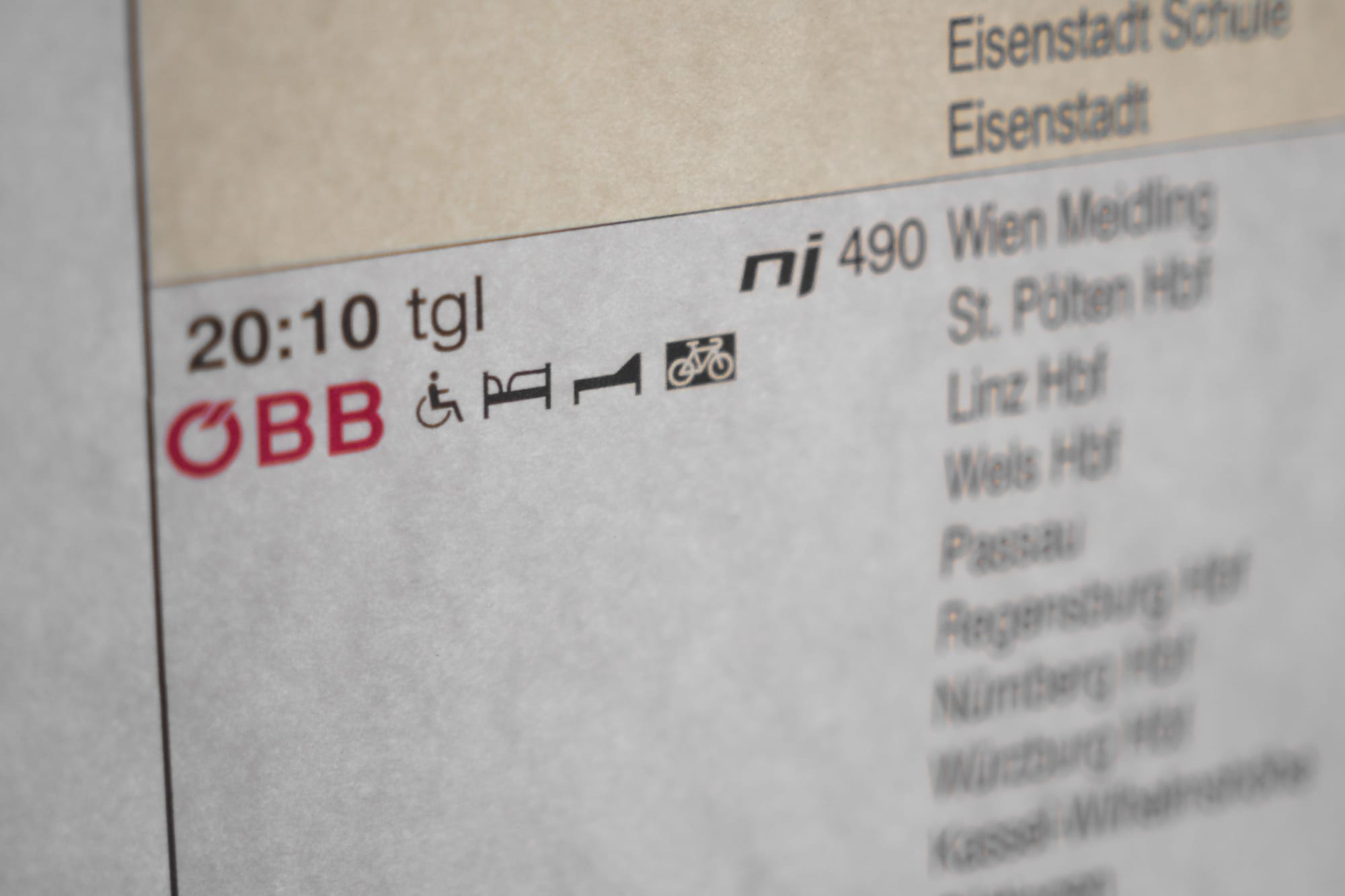 Fahrplan Nightjet 490 von Wien nach Hamburg